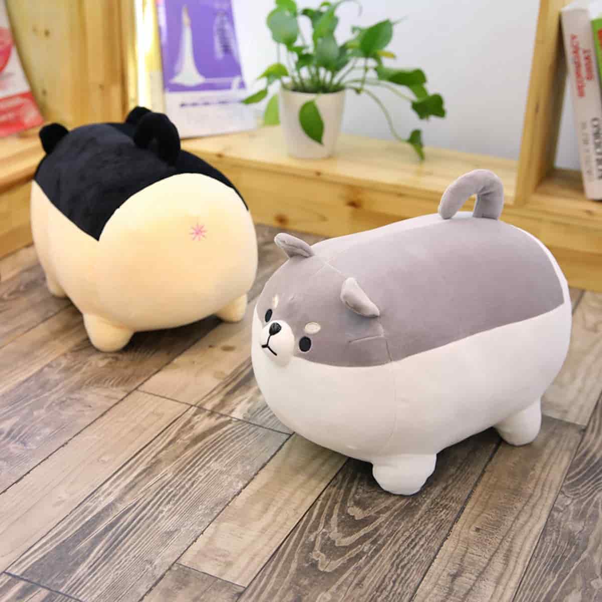 Peluche Chien Shiba Grise Noire Douce