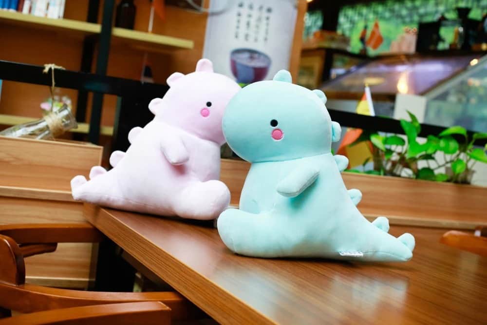 Peluche Dinosaure Copains Assis Rose Bleu