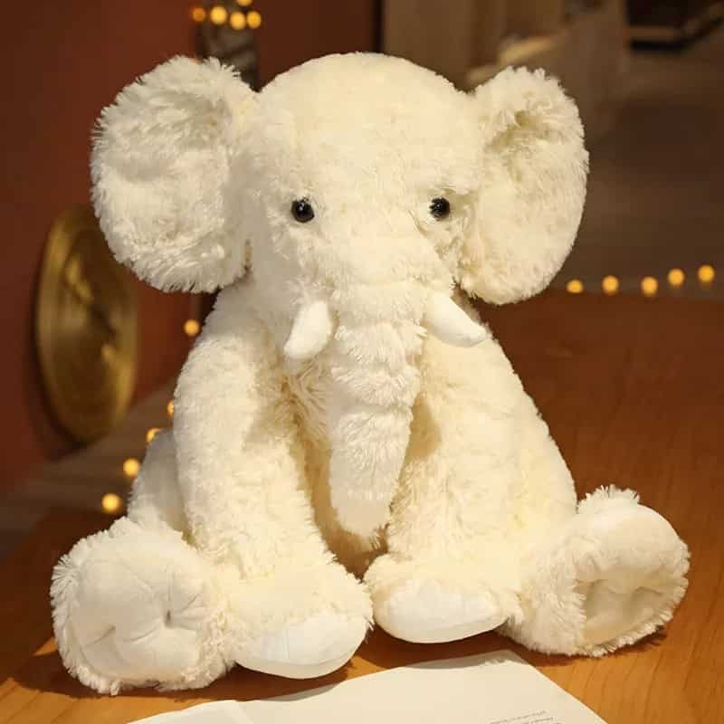 Peluche Éléphant Assis Jaune Clair Ou Beige