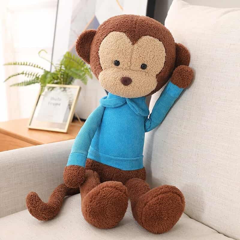 Peluche Singe Pull Bleu Assis