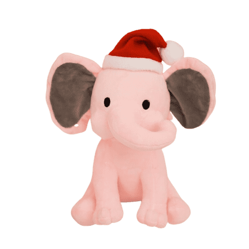 Peluche Éléphant Noël Rose Grosse Oreilles 