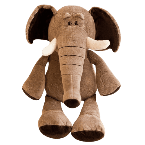 Peluche Éléphant Marron Assis Grandes Défenses 