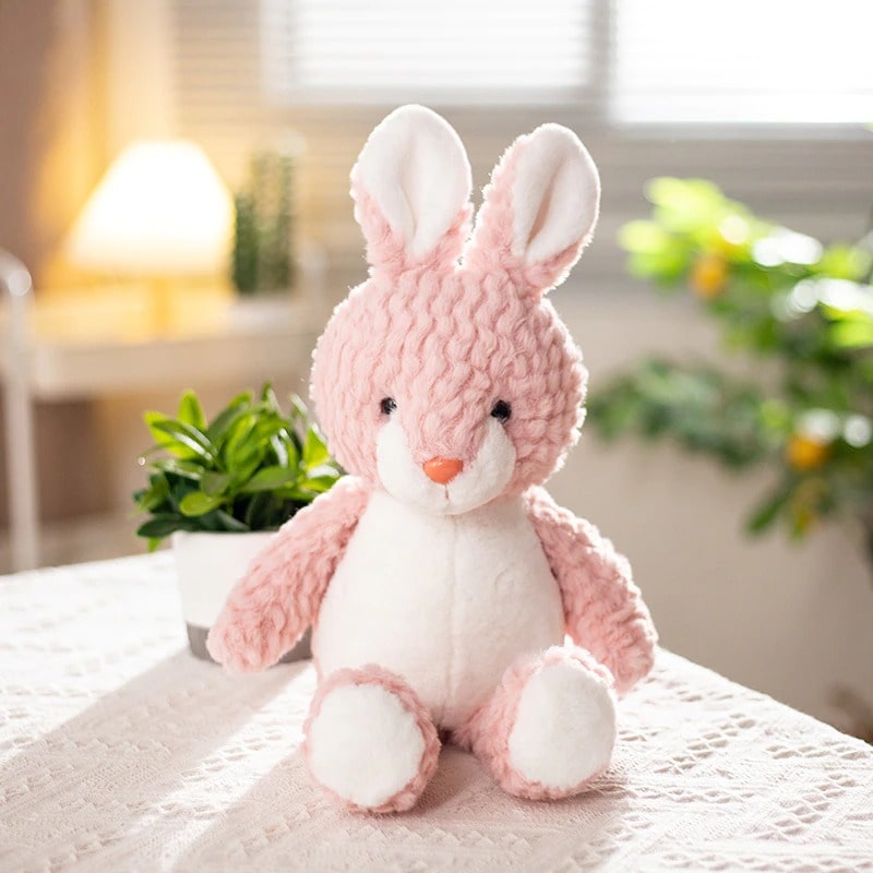 Doudou Lapin Rose Assis